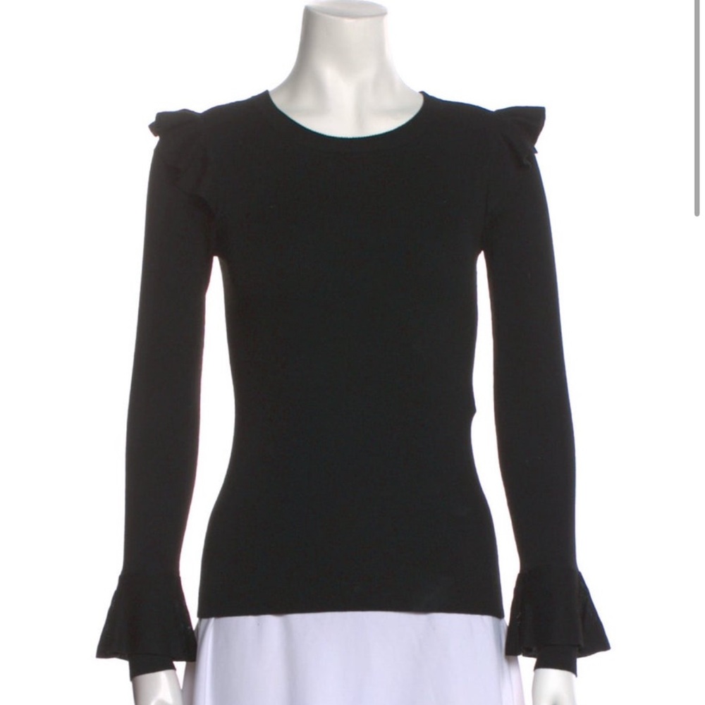 Alice + Olivia Pullover Ruffle Sweater Black Crewneck XS